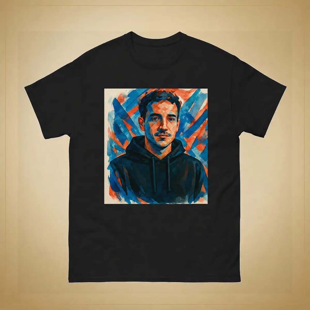 Watercolour portrait on a black StorieVerse T-shirt mockup